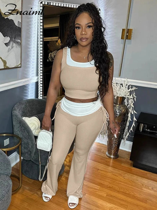 Znaiml Casual Sleeveless Tank Tops and Flare Pants Tracksuit Jogger 2025 New Fashion Sport 2 Pieces Set Woman Summer Outfits