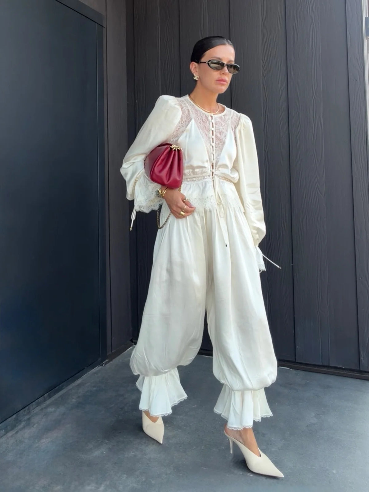 Tailored Lapel Jacket and Pleated Trousers Set for Women