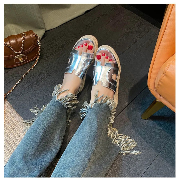 Vintage Retro Wide Strap Platform Casual Sandals For Women