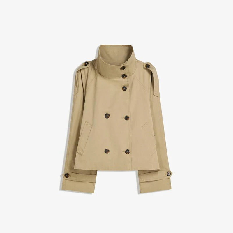 Chic Belt Women's Coat Elegant Stand Collar Full Sleeve Single Breasted  Female Jacket 2025 Autumn Fashion Commuter Windbreaker