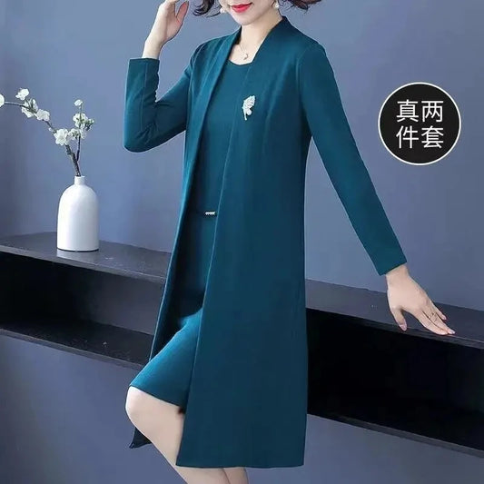 Single/Two-piece Suit Female Middle-Aged Elderly Temperament Mother Dress Suits New Autumn Windbreaker Coat Female Elegant Dress