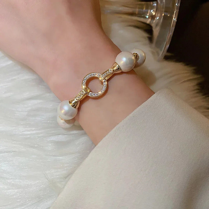 Pearl And Zircon Circle Bracelet