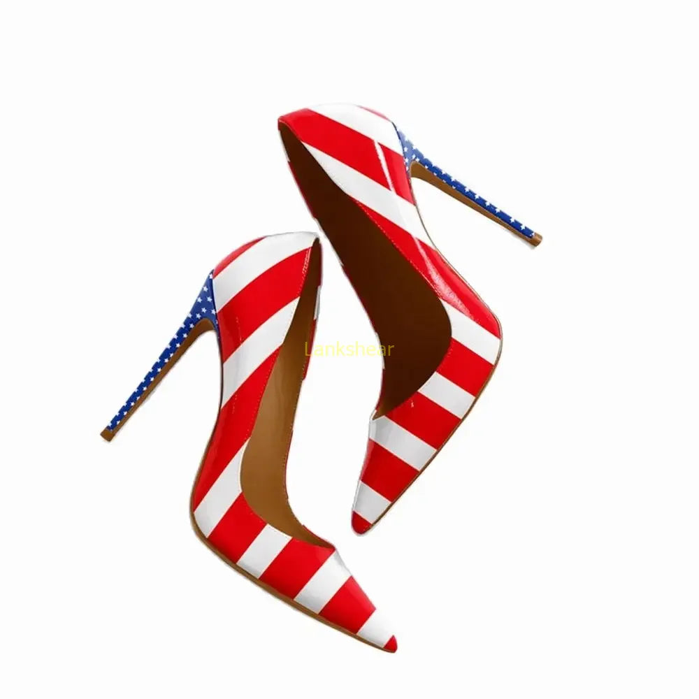 American Flag Print Pointed Toe Stiletto Pumps for Women