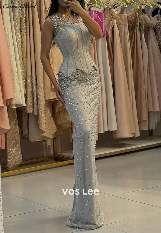 Contessa Dubai Custom Elegant Mermaid Prom Dress Shiny Crystal Skirt Vestidos de noche Sleeveless Formal evening events dress