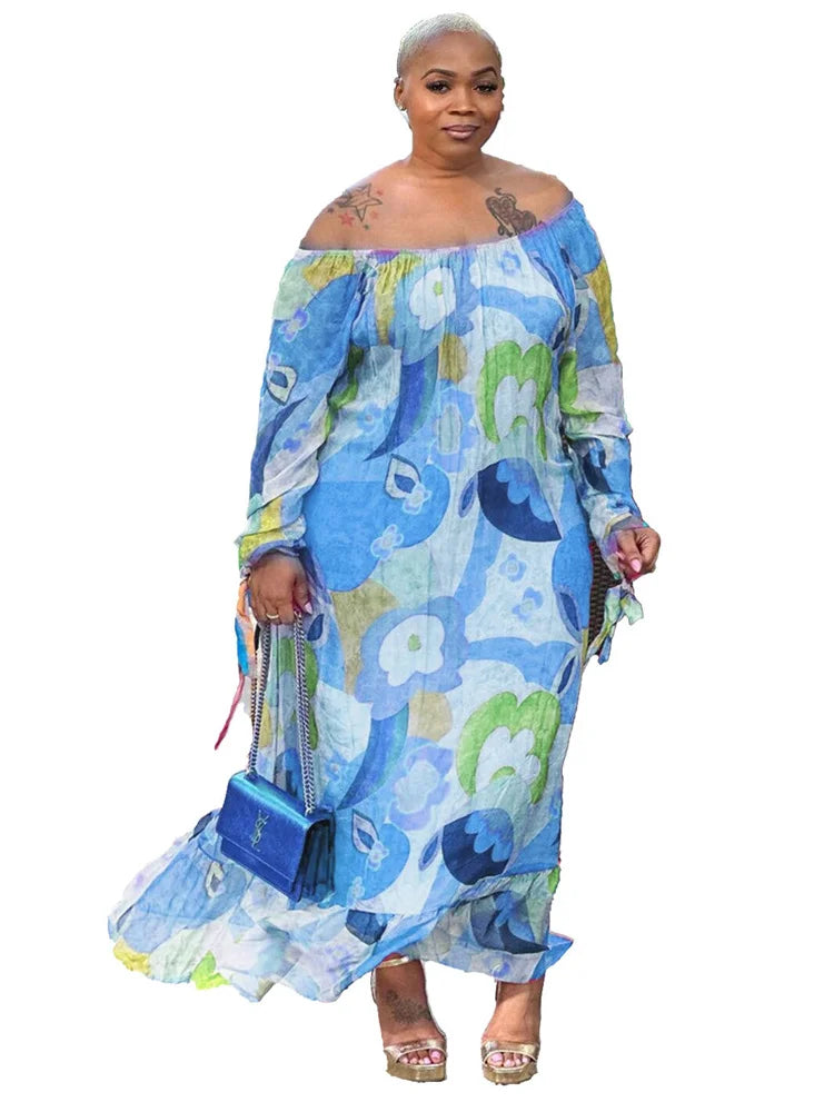 Wmstar Plus Size Women Dresses Flower Printed Loose Elegant Maxi Dress Outfits Fashion Streetwear Wholesale Dropshipping 2023
