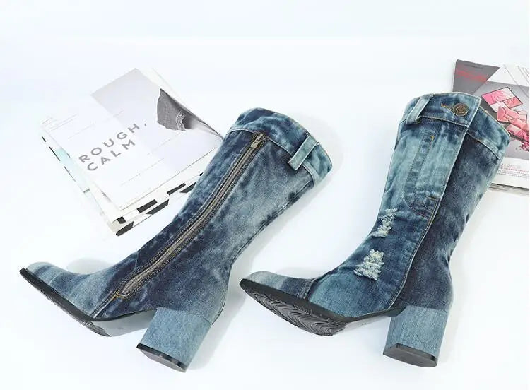 Vintage Square Heel Mid-Calf Boots With Zipper For Women