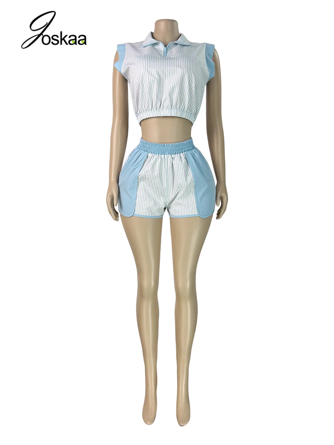 Striped Patchwork Crop Top and Shorts Set for Women