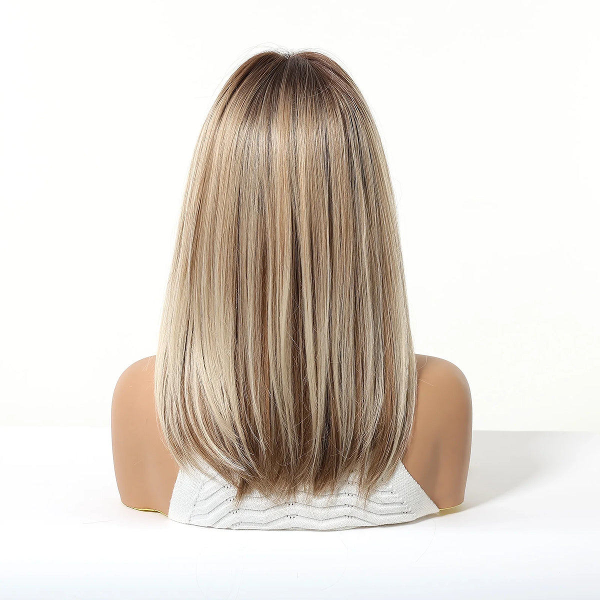 Medium Length Straight Blonde Wig With Bangs for Women