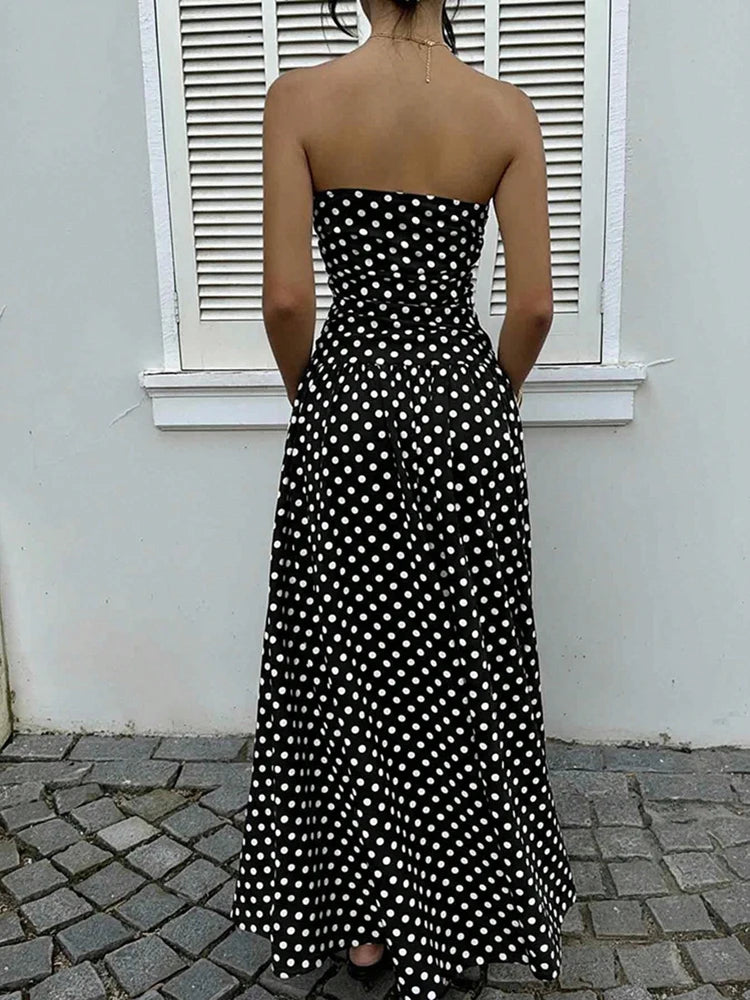 Polka Dot Backless Strapless Maxi Summer Dress for Women