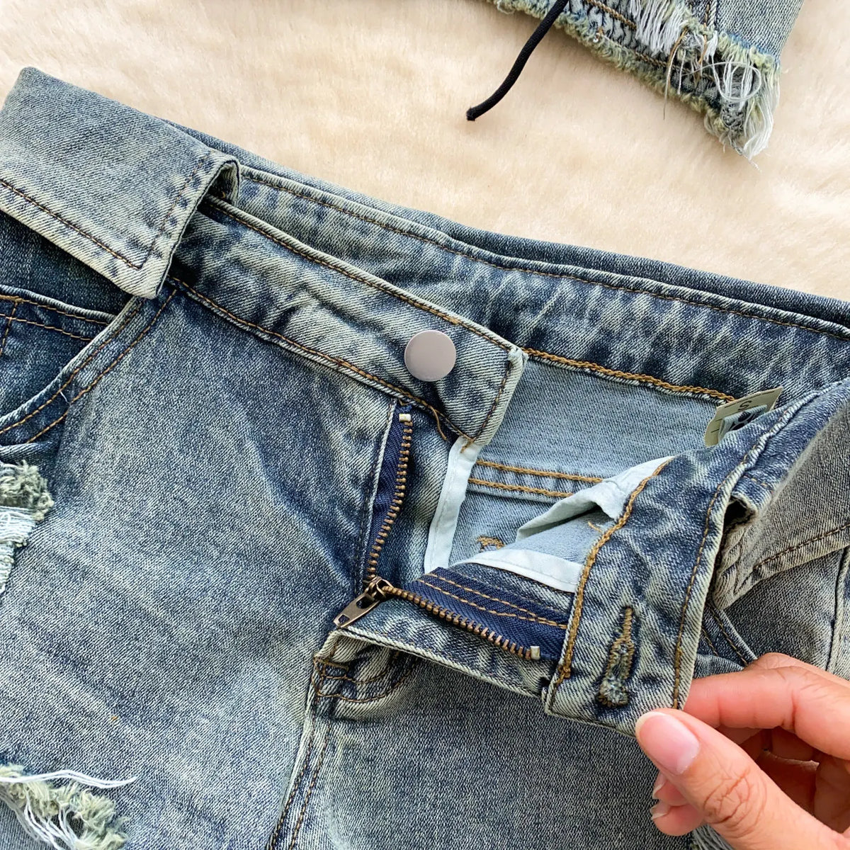 Edgy Summer Denim Three Piece Set With Shorts for Women