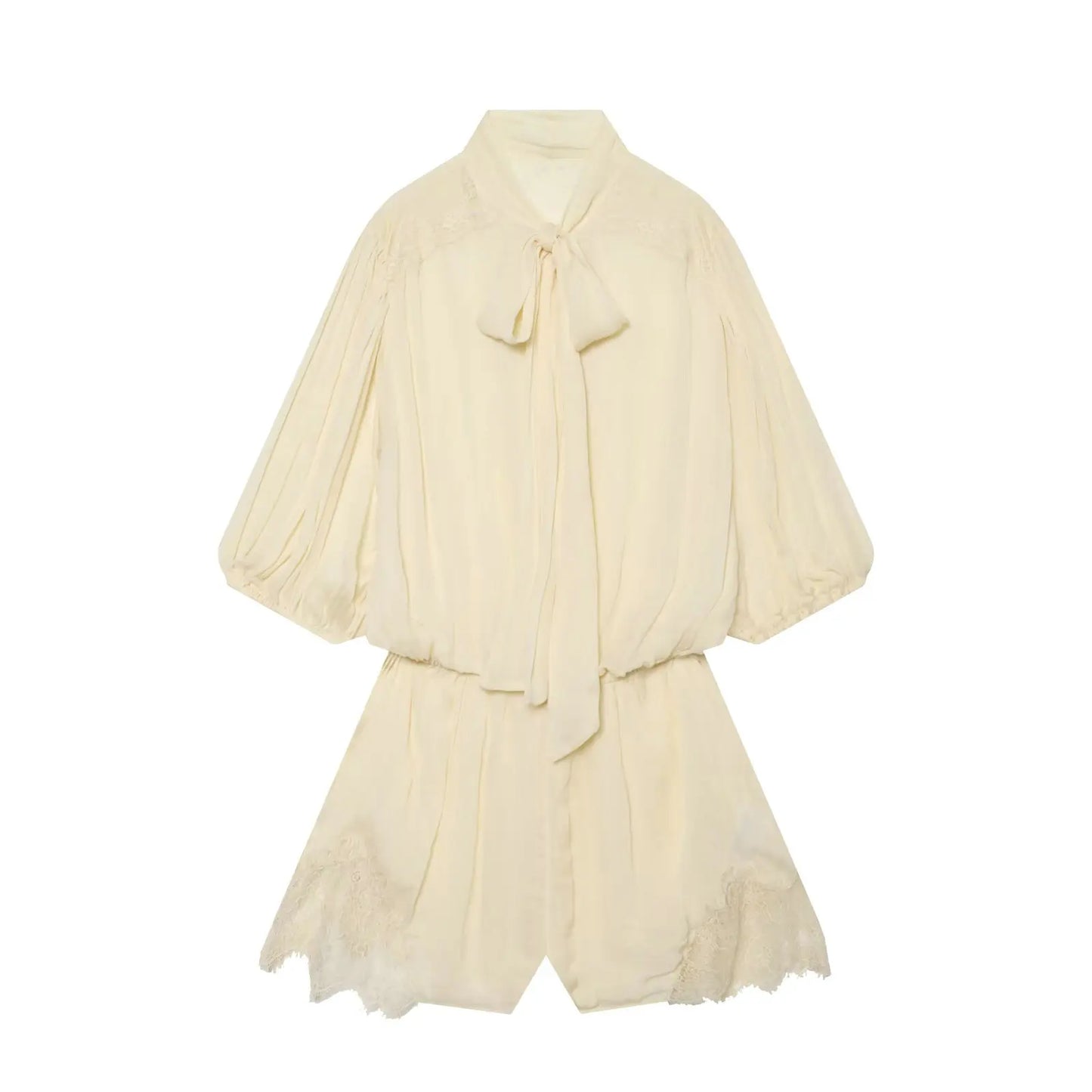 Vintage Lace Up Bow Chiffon Patchwork Jumpsuit For Women