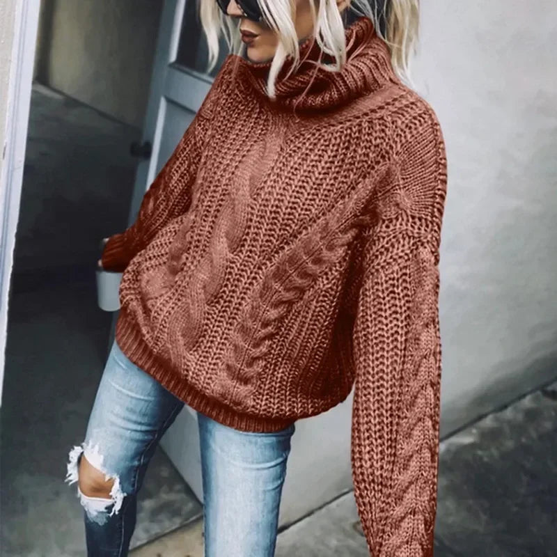 Oversized Chunky Knit Turtleneck Sweater for Women