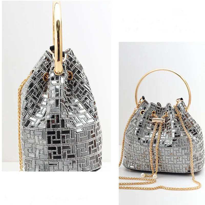 Rhinestone Evening Bucket Handbag
