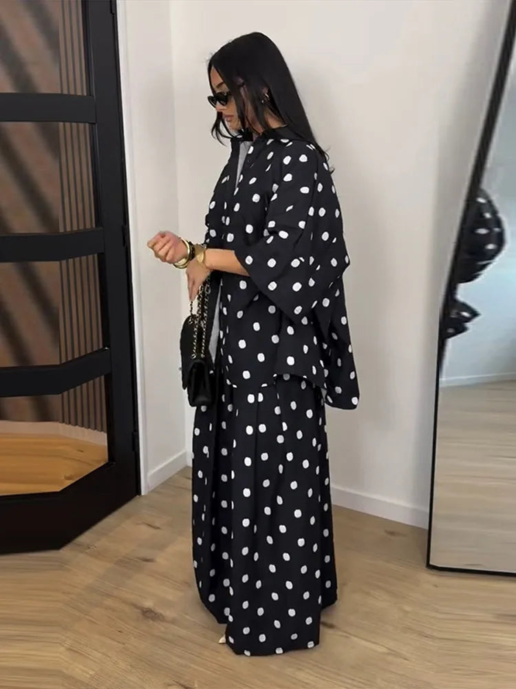 Elegant Polka Dot Shirt And Wide Leg Pants Set for Women