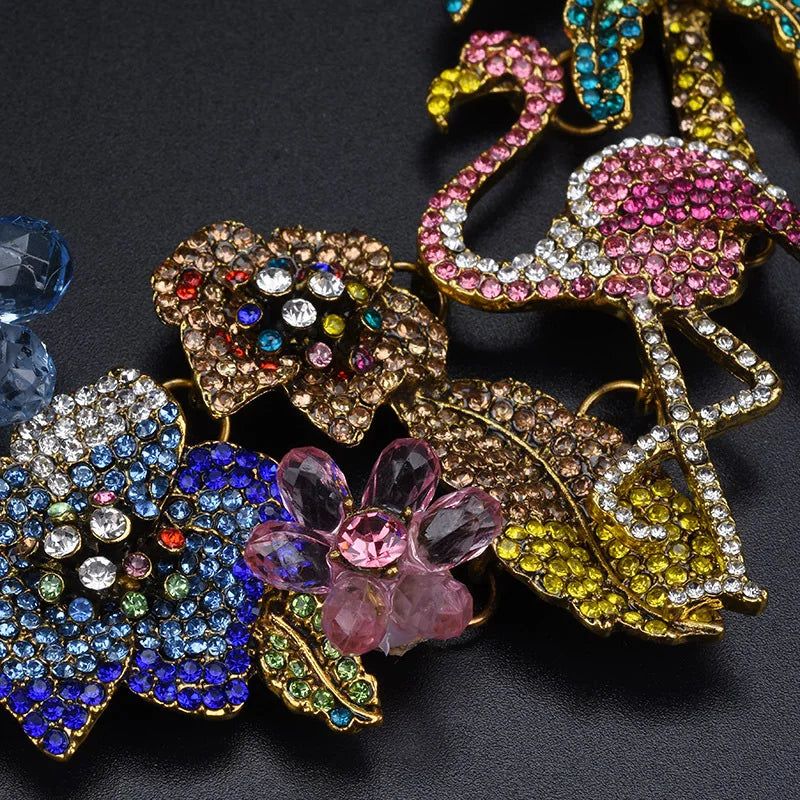 Colorful Rhinestone Flamingo Statement Necklace for Women