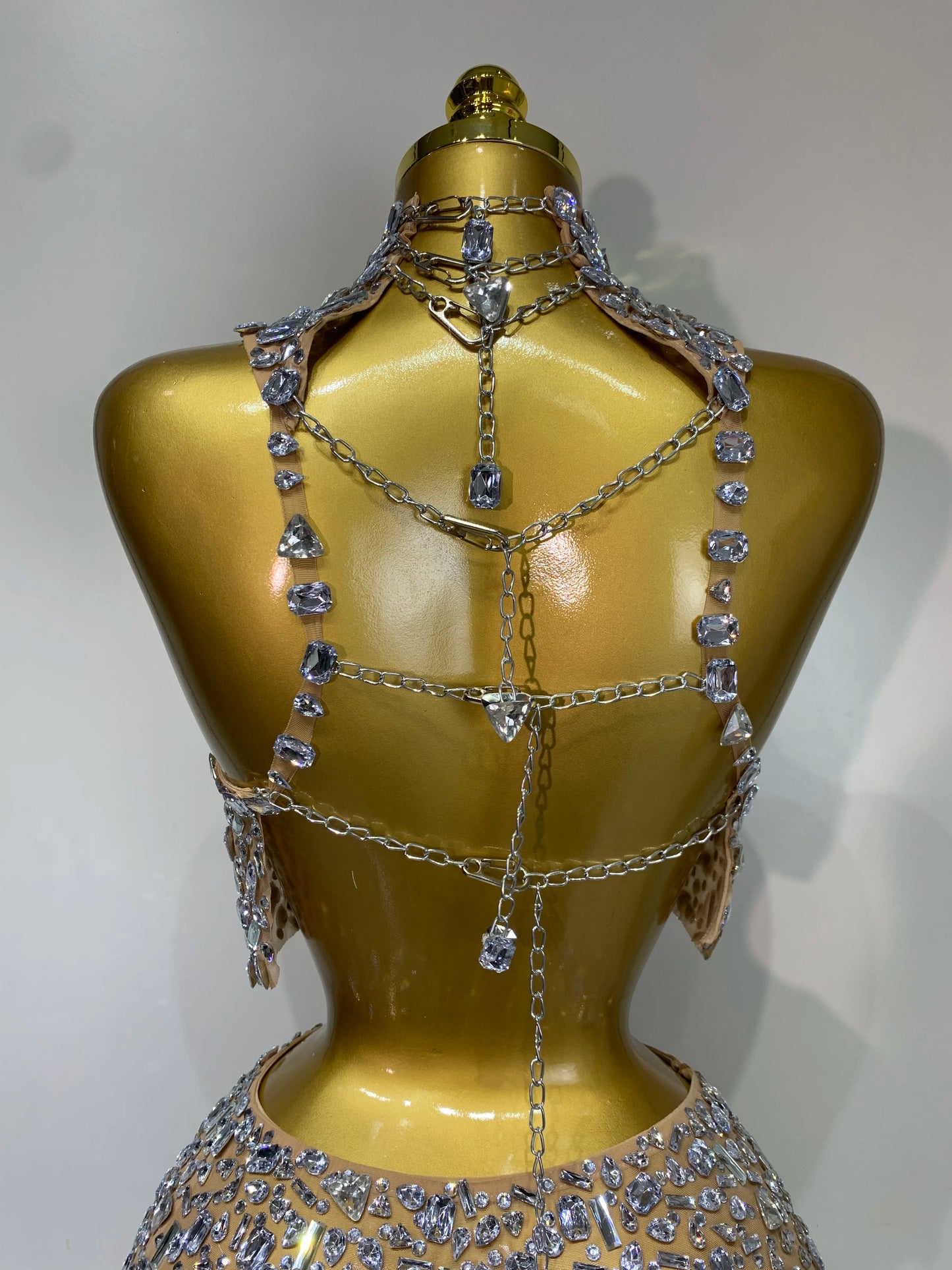 High Quality Sparkling Rhinestone Sexy See Through Blackless Top Skirt Two Pieces Set Woman Luxury Birthday Evening Party Gowns