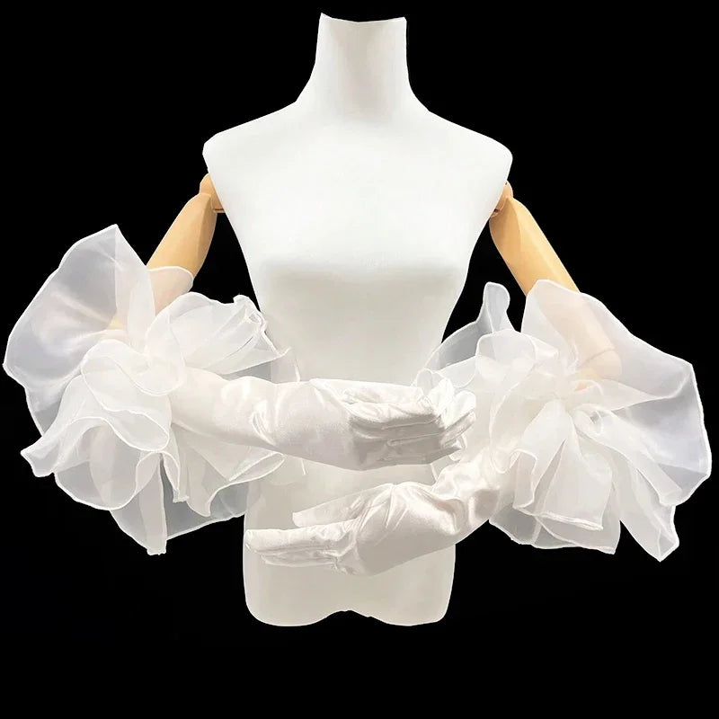 Elegant Velvet Elbow Length Ruffle Gloves for Women