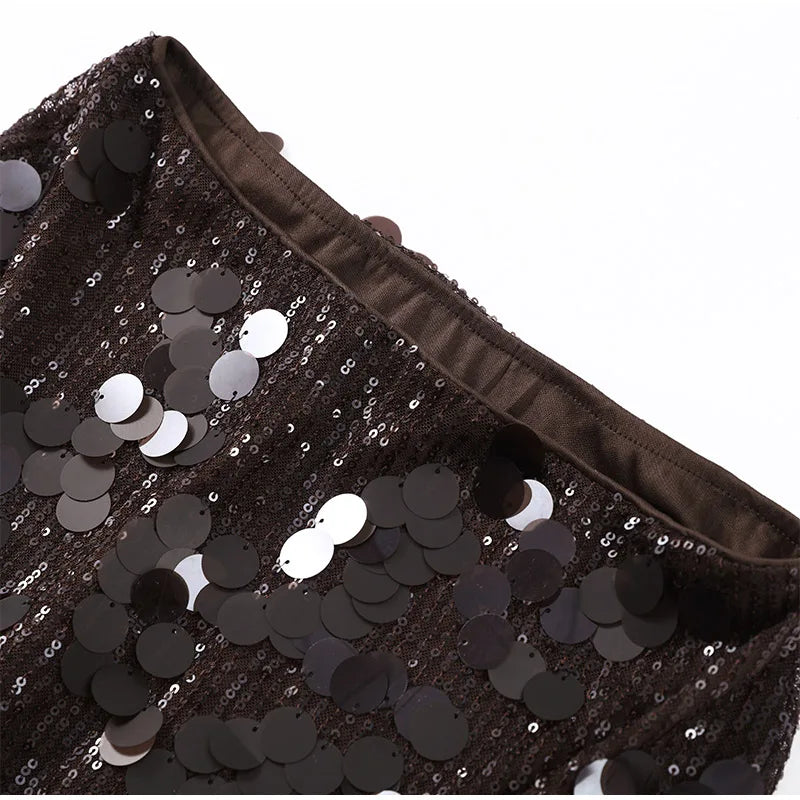 Sequin Halter Two Piece Top and Mini Skirt Set for Women