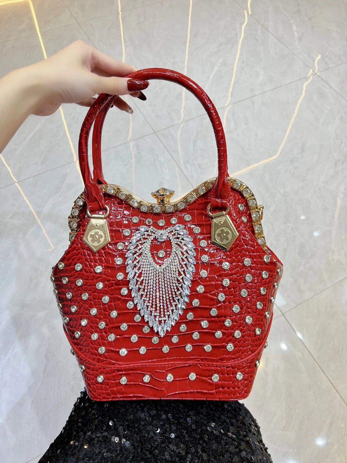 New Women's Dinner Bag with Diamonds Shiny Dinner Party Handbag Luxury Brand Diamond-encrusted Fashionable Women's Shoulder Bag