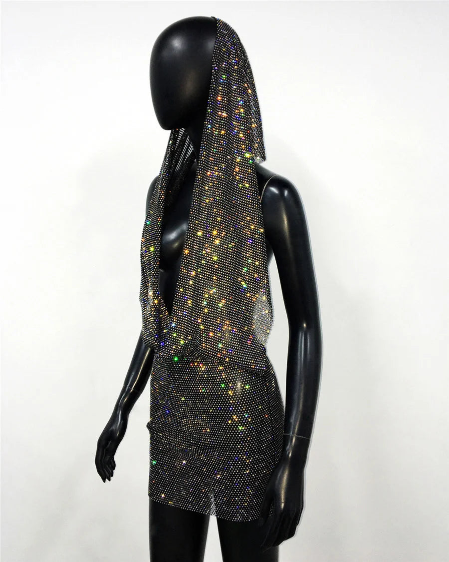 Y2K Rhinestone Sheer Mesh Festival Mini Dress for Women