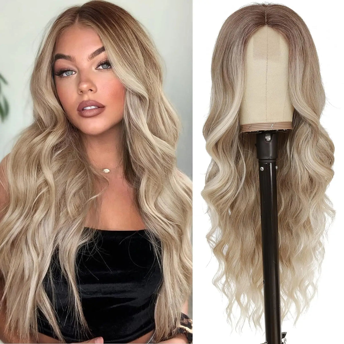 Synthetic Middle Part Wavy Lace Front Wig For Women