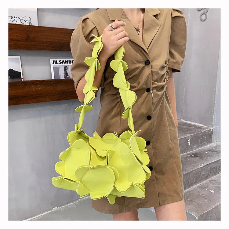 Korean Style 3D Flower PU Leather Shoulder Bag for Women