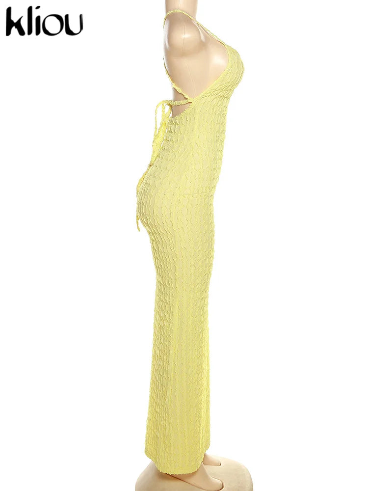Ruched Backless Sleeveless Bodycon Maxi Dress for Women