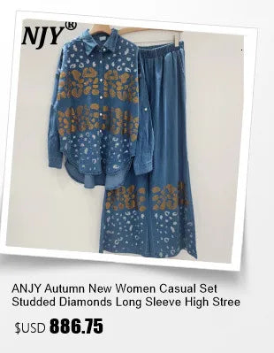 ANJY Summer New Women's High Street Fashion Unique Design Denim Patchwork Contrast Color Button Vest Casual Wide Leg Pants A7944