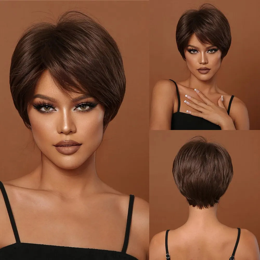 Natural Black Heat Resistant Pixie Cut Wig for Women