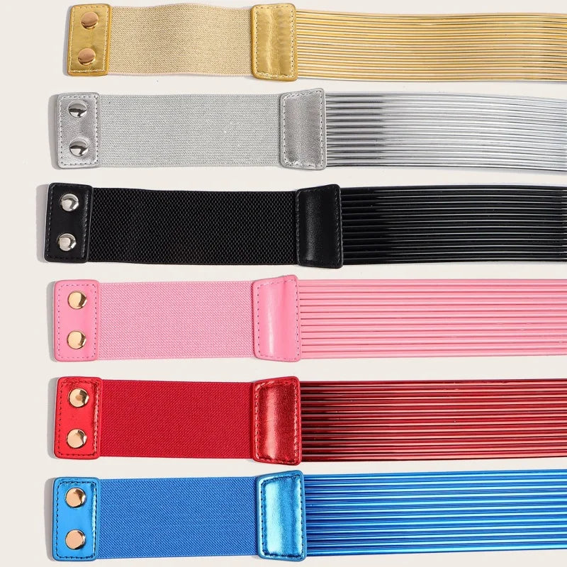 Pearl Embellished Wide Elastic Waist Belt for Women