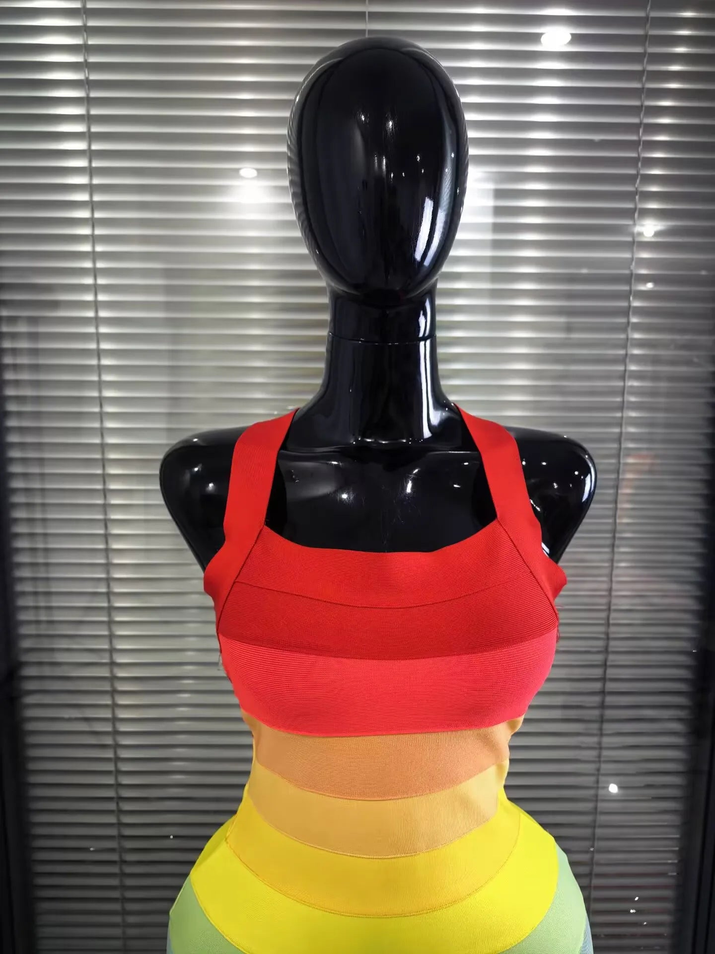 Rainbow Color Women Sexy Halter Backless Bodycon Mini Bandage Dress Nightclub Party Celebrate Fashion Birthday Clothing