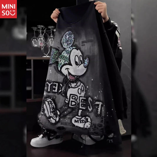 Black Heavy Sequined Cartoon Hoodie