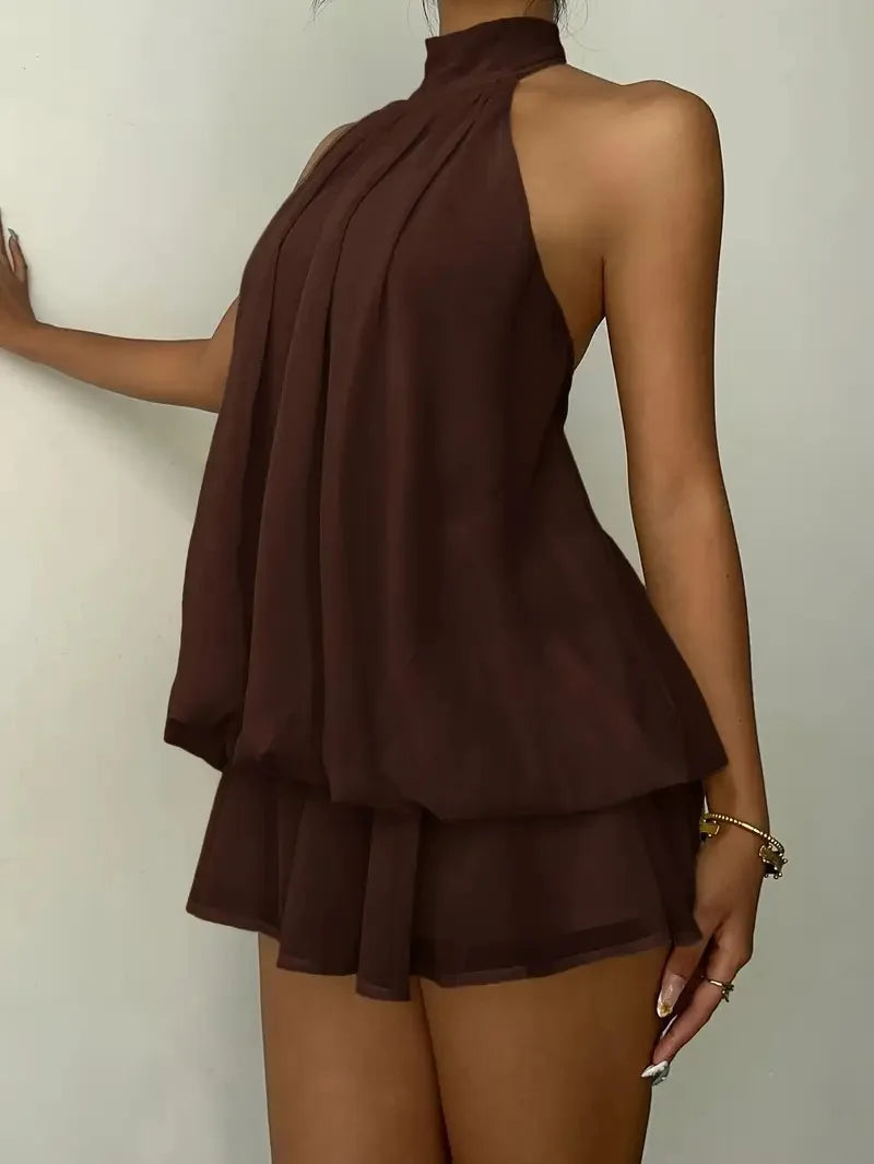 Chiffon Halter Backless Summer Mini Dress for Women