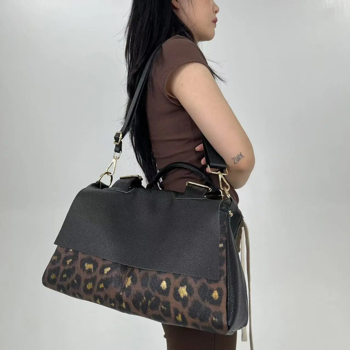 Leopard Print Large Capacity Shoulder Tote Bag for Women