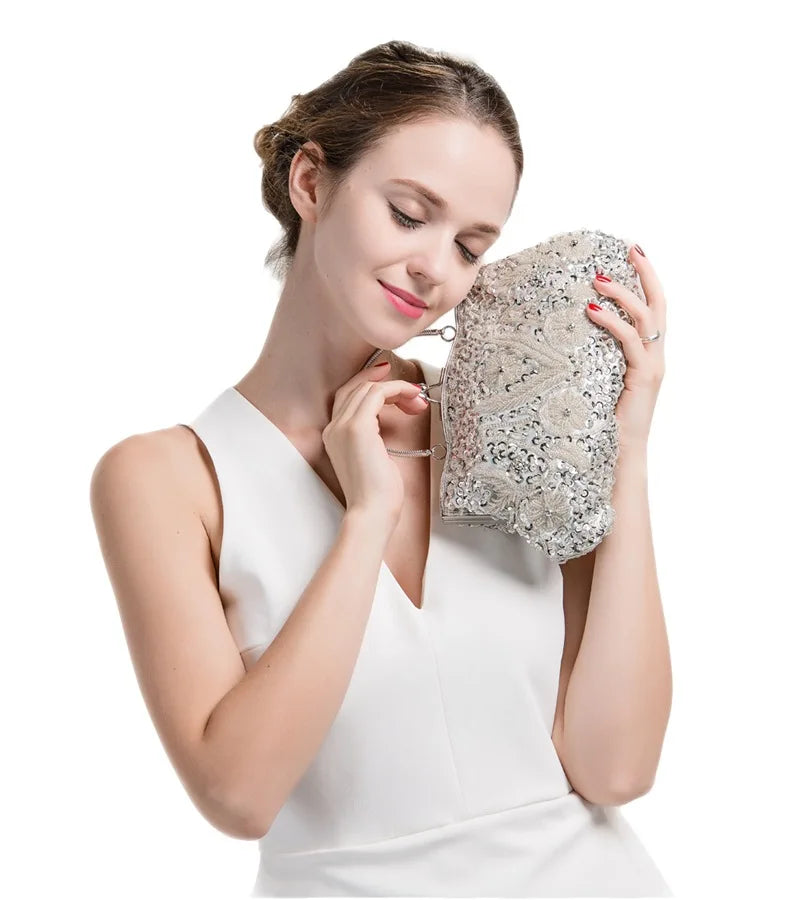 Retro Beaded Embroidered Evening Clutch Bag for Women