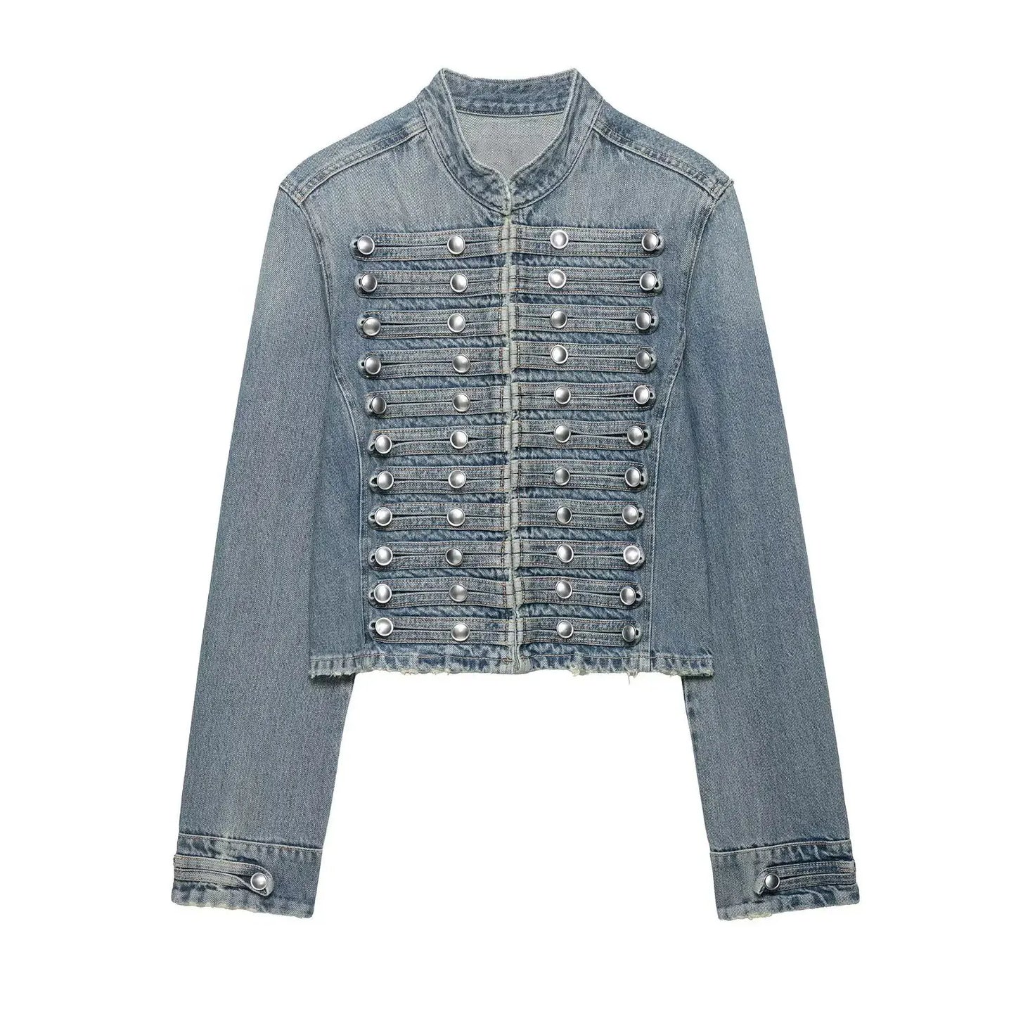 Vintage Inspired Retro Stand Collar Denim Jacket for Women