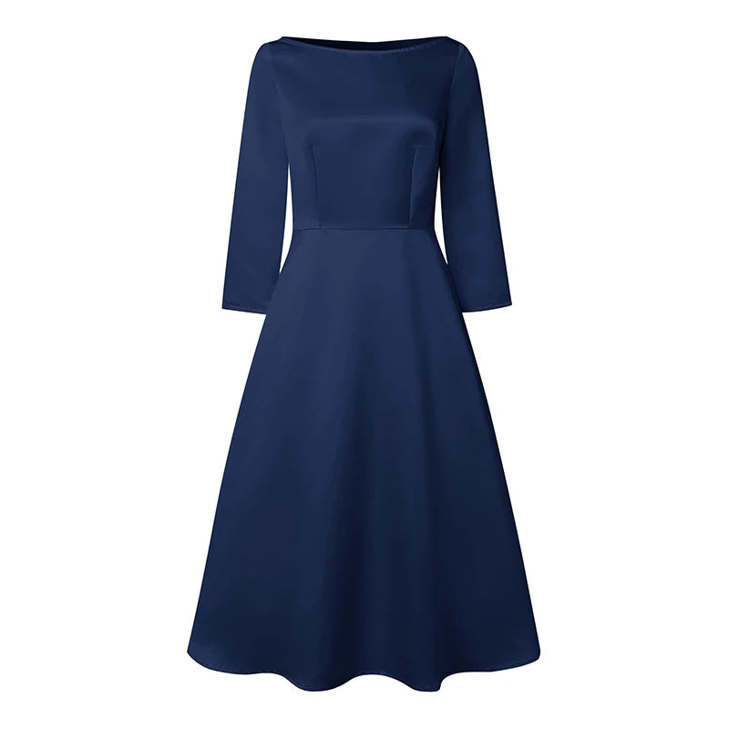 Satin Boatneck Midi Dress