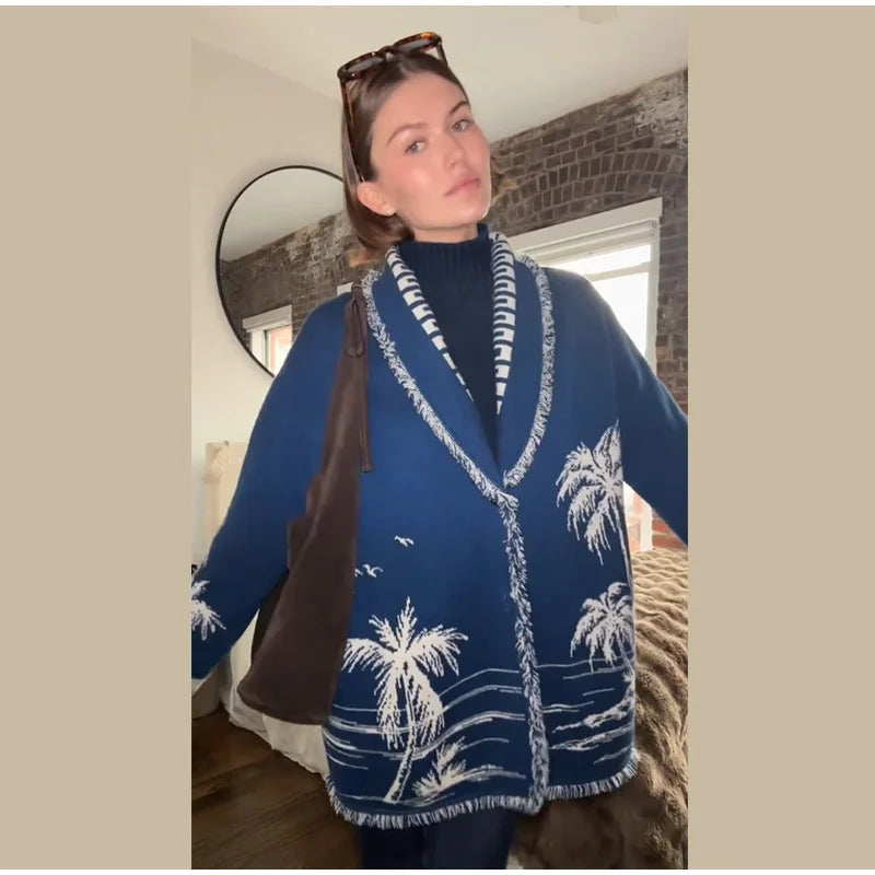 Ethnic Tassel Women 's Sweater Knitted V-neck Bandage Thicken Full Sleeve Jumper For Woman Winter Woman Coats Jacket Knitwear