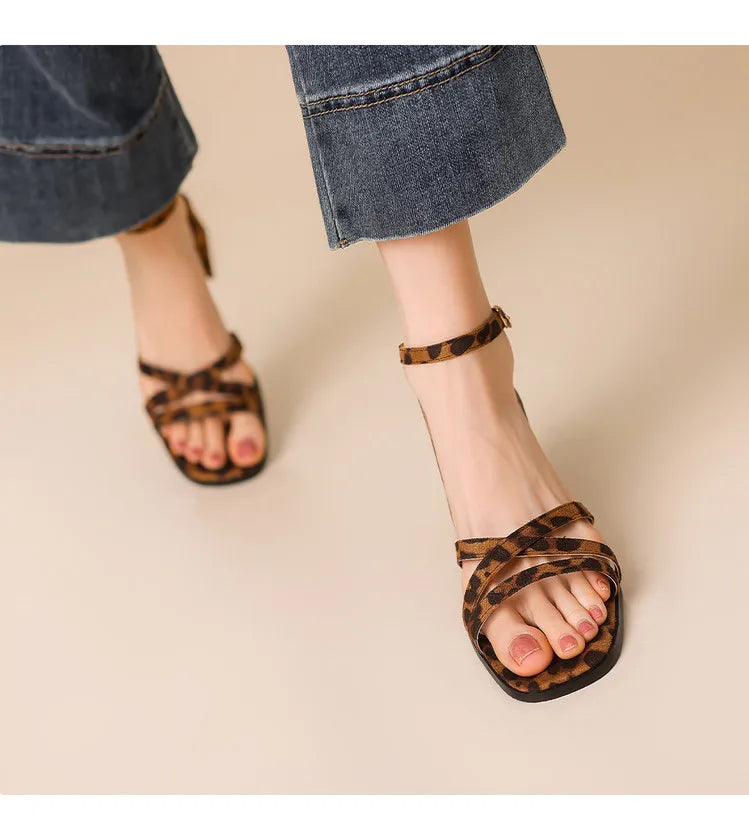 Leopard Print Square Heel Sandals