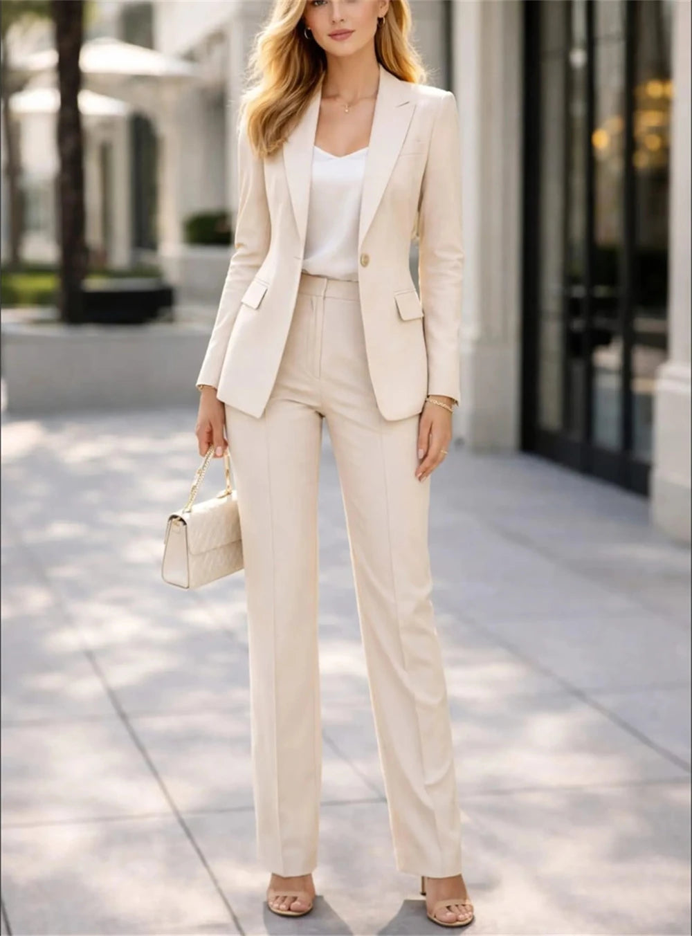 Elegant Slim Two Piece Formal Pantsuit Set for Women