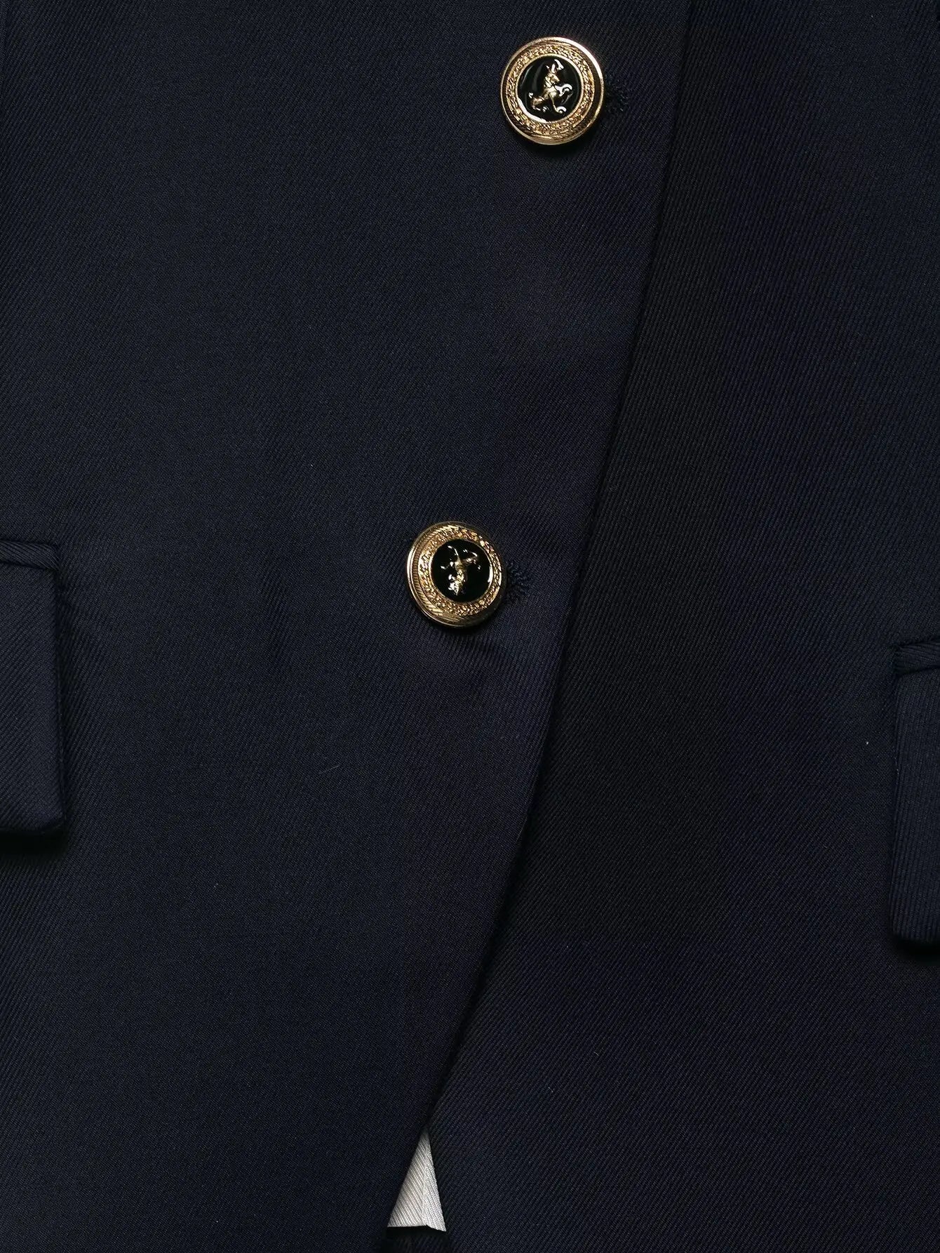 Stand Collar Single Breasted Navy Blue Coat for Women