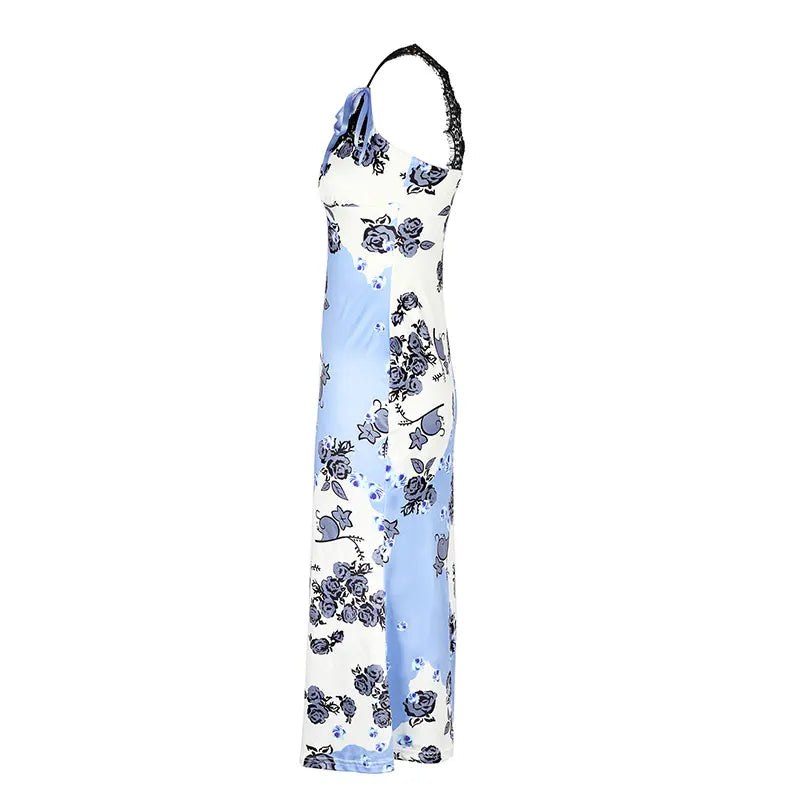 Summer New Women's Dresses Streetwear Fashion Print Lace-up Maxi Dress Female Sexy Female Backless Sleeveless Dresses Clothing