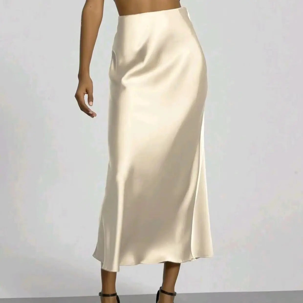 2026 Women's Elegant Silk Satin Long Skirt Slimming Drapey Wrap Bodycon Half-length Versatile European Style Fashionable