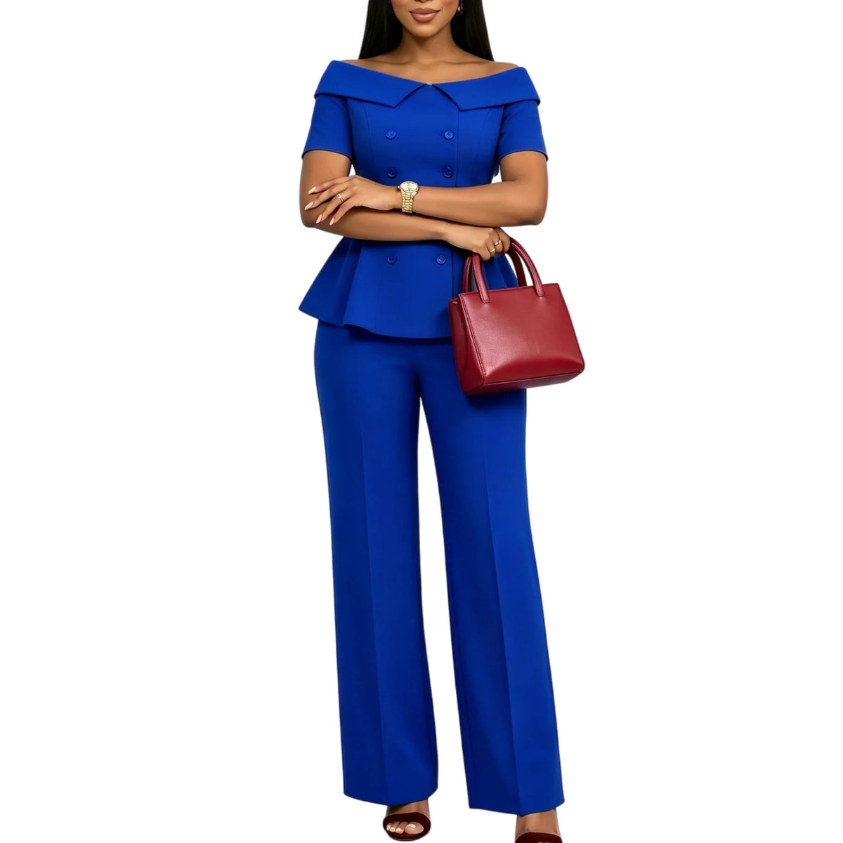 Summer Short Sleeve Top and Pants Matching Set for Women