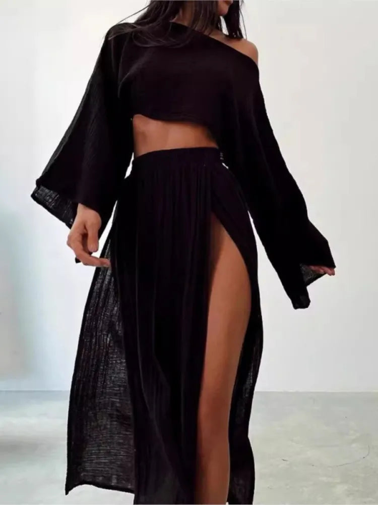 Casual Cotton Linen Blend Two Piece Skirt Set for Women