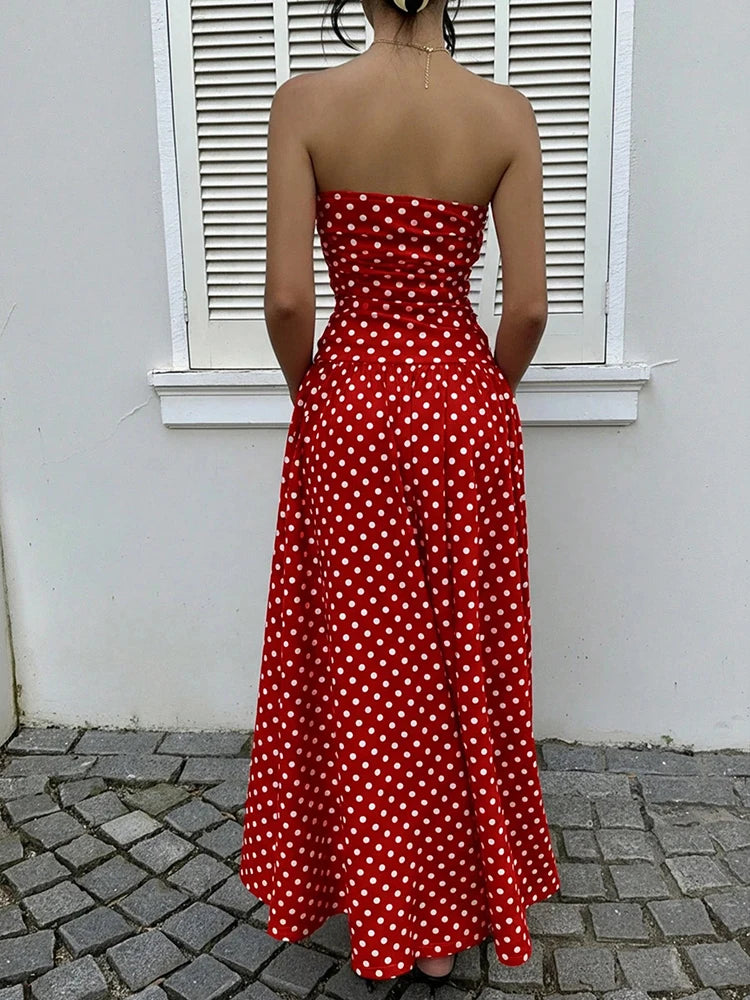 Polka Dot Backless Strapless Maxi Summer Dress for Women