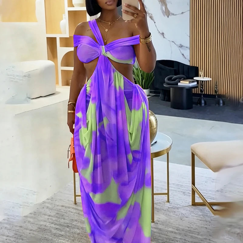 Wrap Pleated Bohemian Backless Maxi Dress for Women