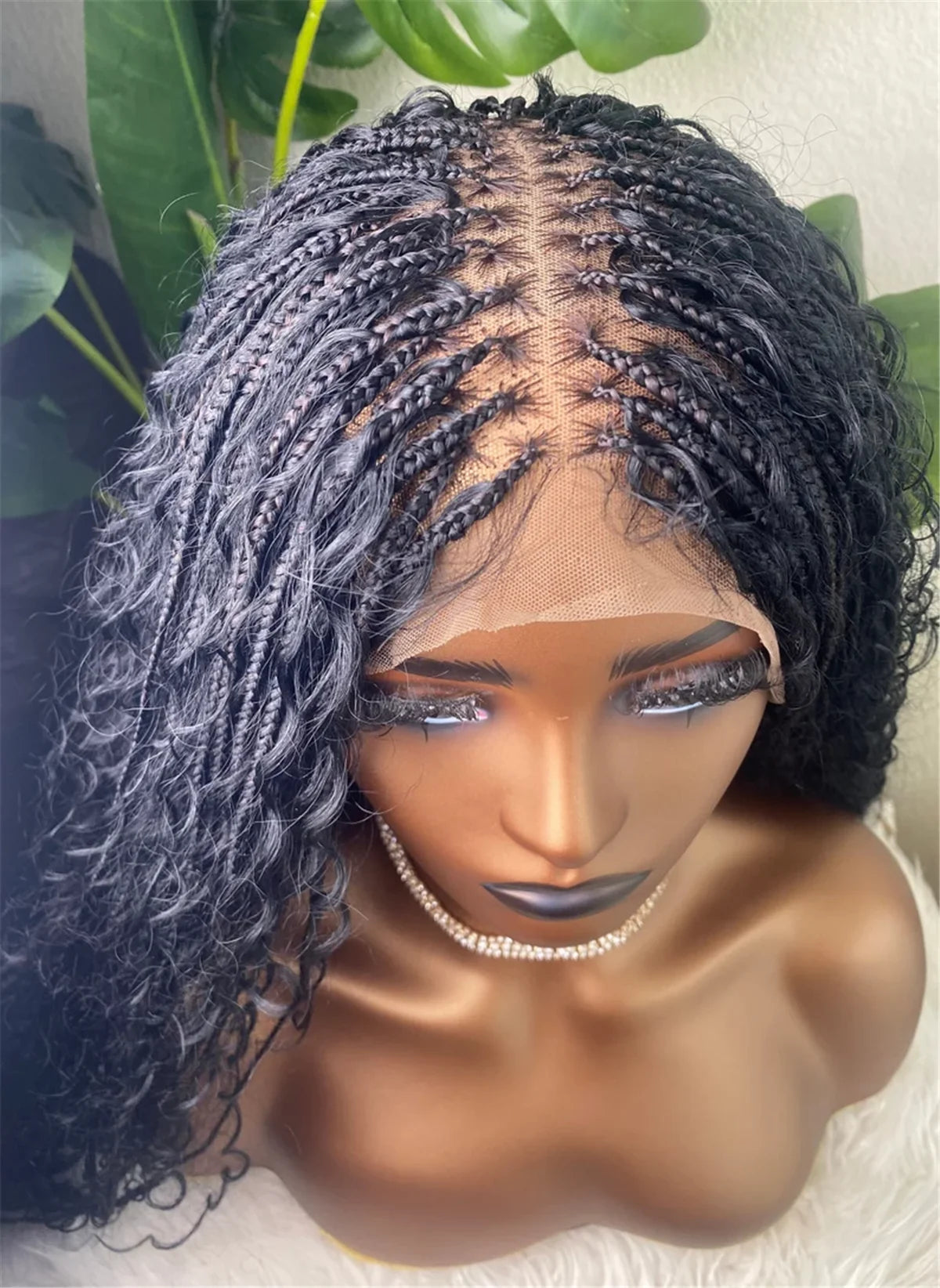 32inch Black Boho Braided Full Lace Wig with HD Lace Crochet Faux Locs Swiss HD Lace Wig for Women