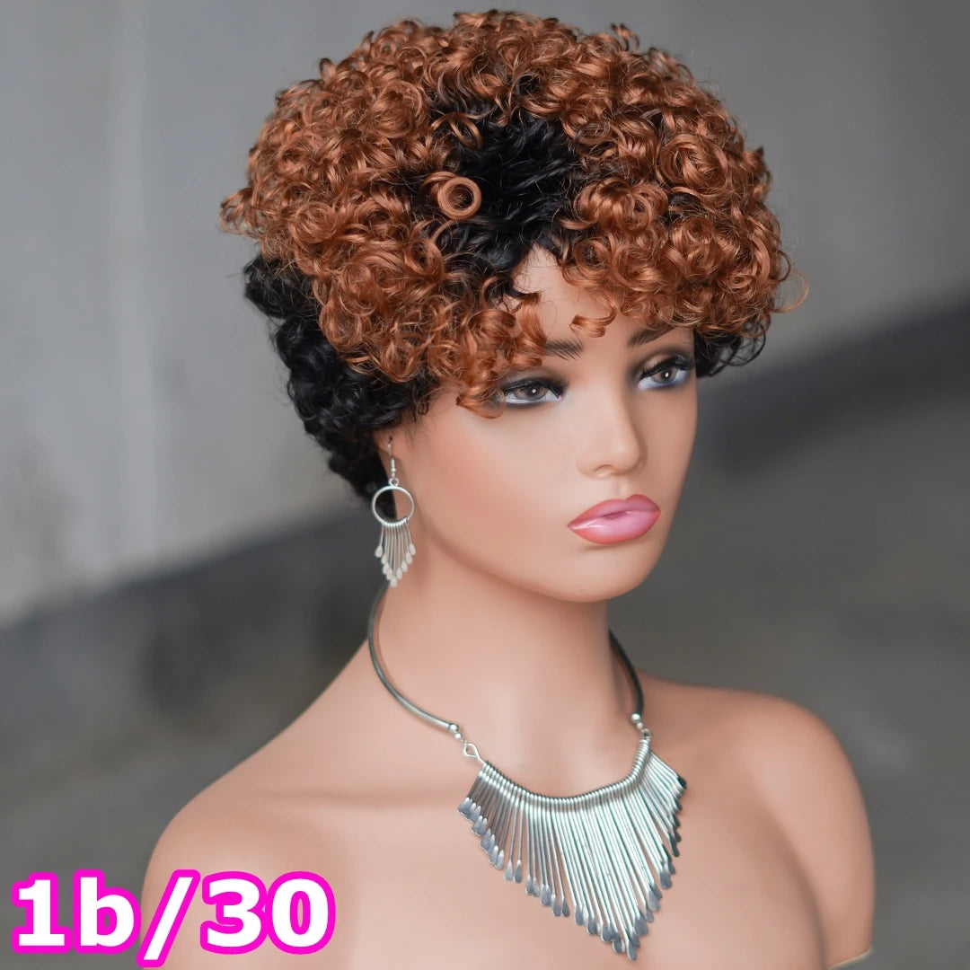 Short Curly Pixie Cut Brazilian Human Hair Wig for Women