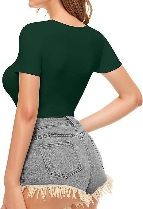 Seductive Tops Intricate Hollow Lacework T-Shirt Figure Hugging RoundNeck Blouse Classic Comfortable SolidColor Shirt